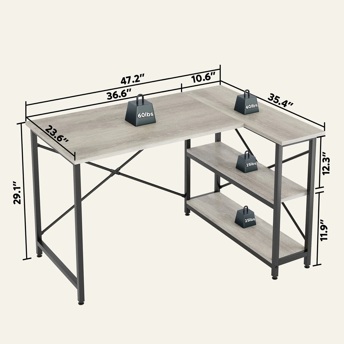 Small L-Shaped Computer Desk With Reversible Storage Shelves - 55-Inch / 47-Inch