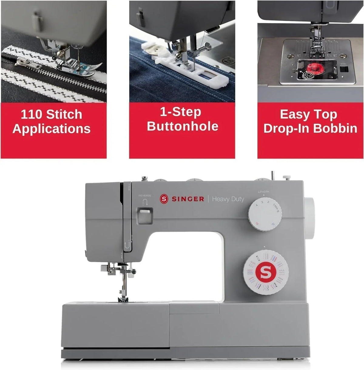 SINGER Heavy Duty High Speed Sewing Machine With Accessory Kit, 110 Stitch Applications - 4452