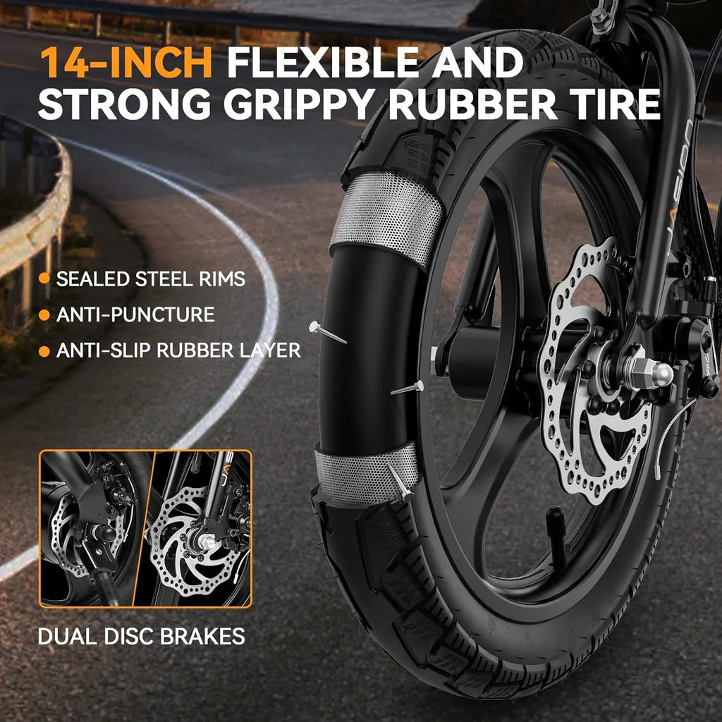 Jasion 14 Inch Folding Electric Bike, 21 Mph, 500W Peak Motor, 270Wh Battery - EB3