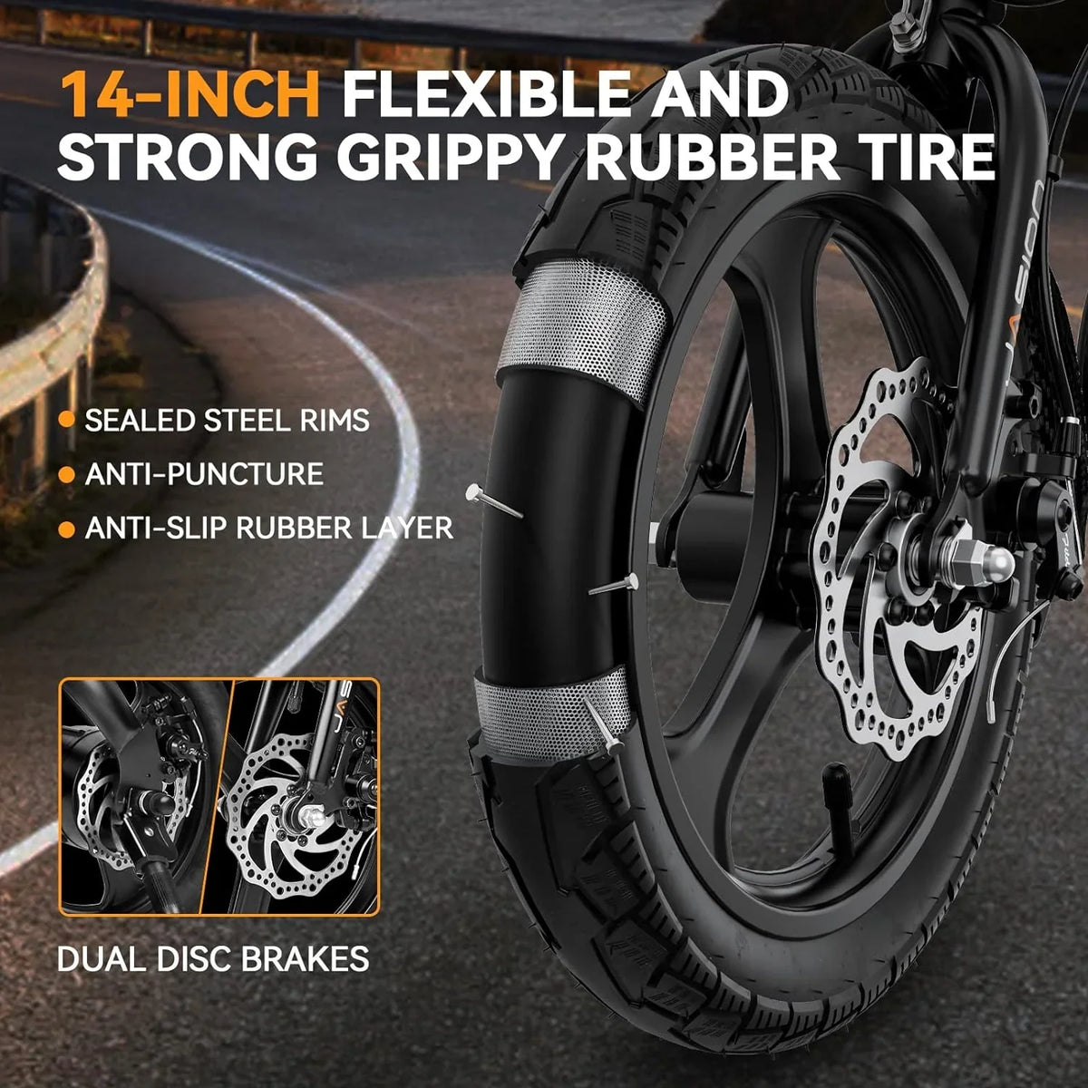 Jasion 14 Inch Folding Electric Bike, 21 Mph, 500W Peak Motor, 270Wh Battery - EB3