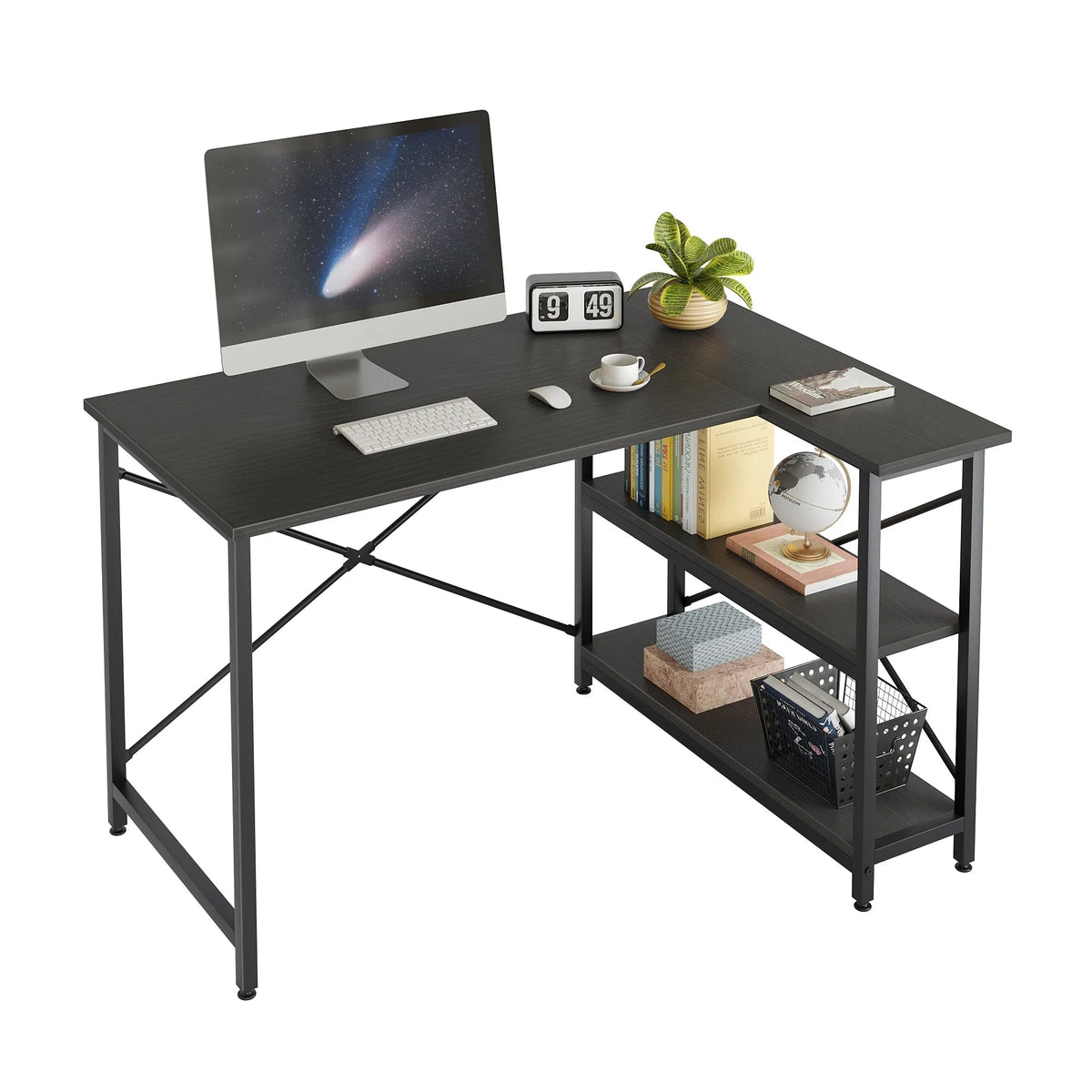 Small L-Shaped Computer Desk With Reversible Storage Shelves - 55-Inch / 47-Inch