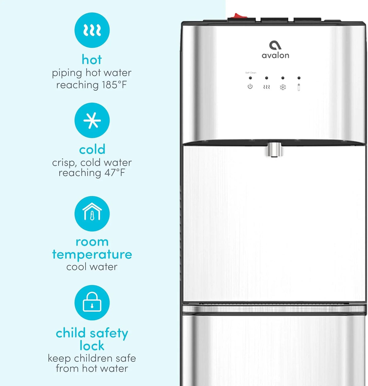 Avalon Bottom-Loading Self-Cleaning Water Cooler Dispenser, Stainless Steel, 3 Temperature Settings - A3