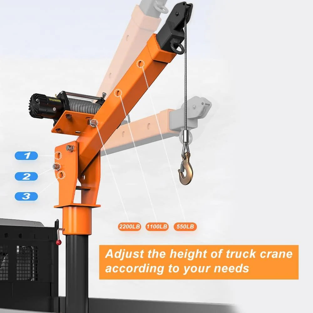 GRIPWAY Folding Truck-Mounted Crane With 110V Electric Hoist, 1100lb Capacity - 1100LB+110V Hoist