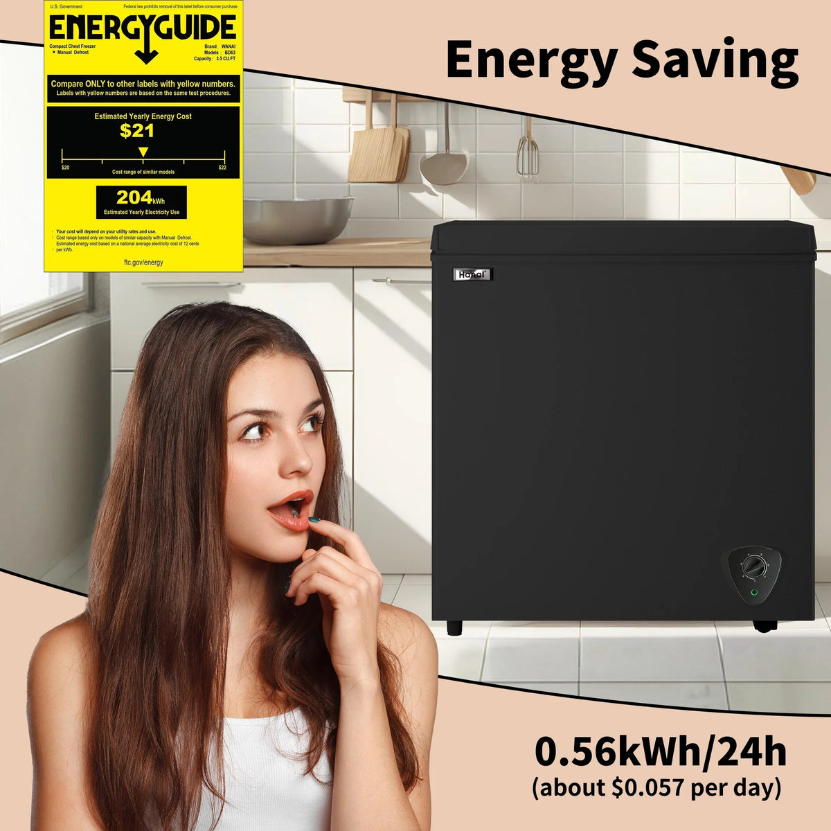 WANAI 5 Cu Ft Chest Freezer - Black