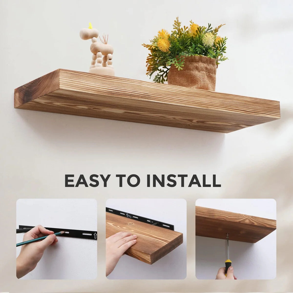 Set Of 2 Handcrafted European Pine Floating Wall Shelves, 16inch/24inch/36inch, Grey/Espresso/Walnut
