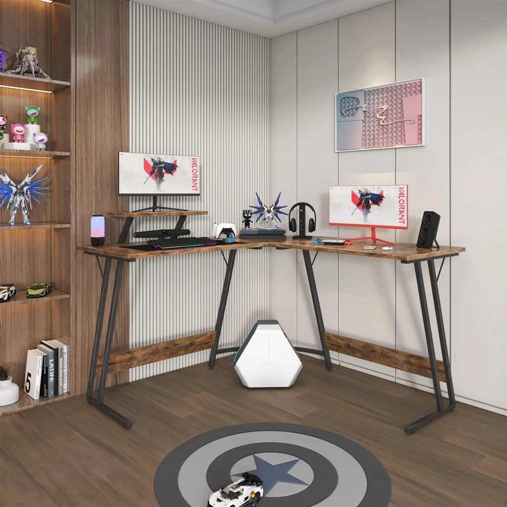 L-Shaped Gaming Computer Desk With Removable Monitor Stand, 51.3 in x 19.8 in x 29 in