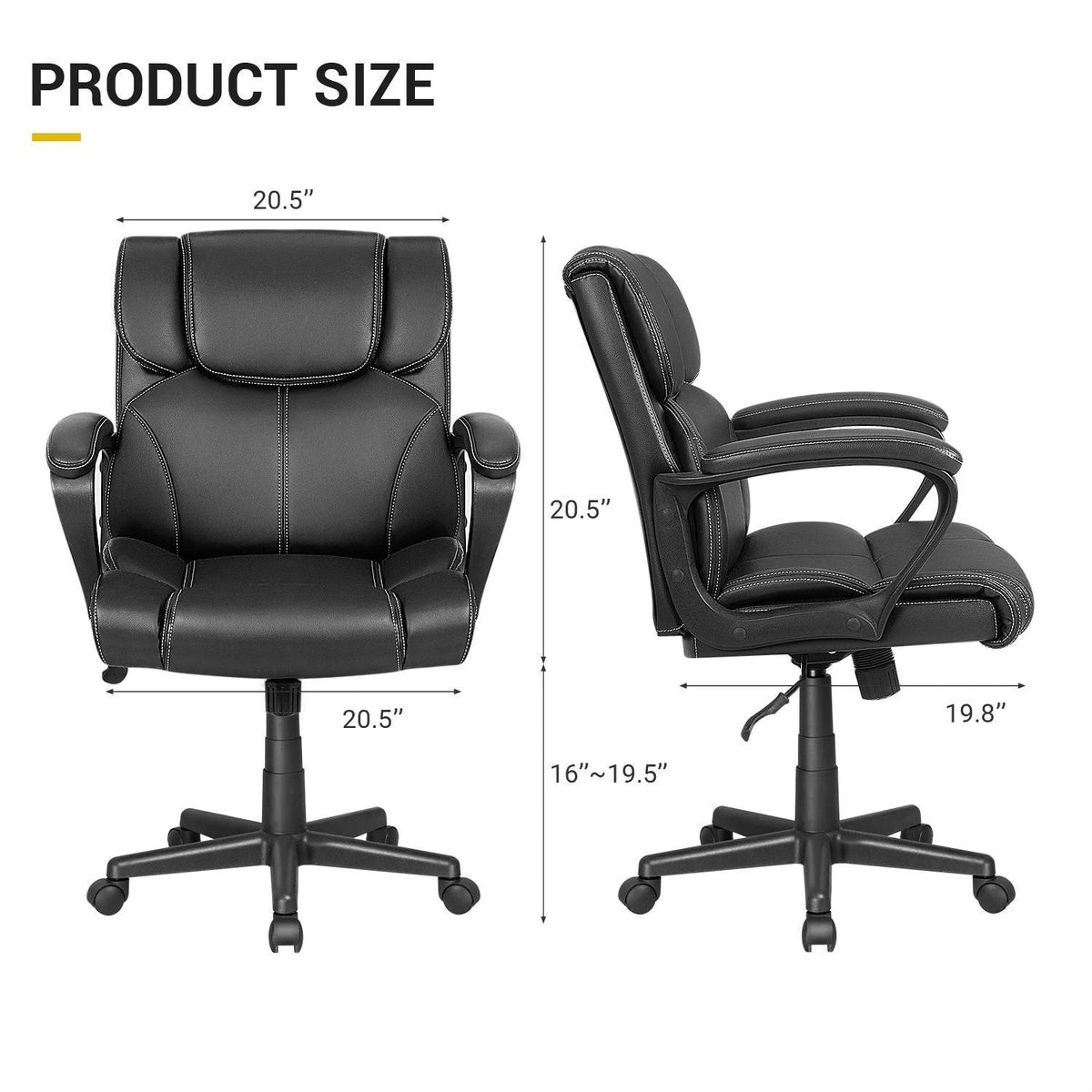 Mid-Back Ergonomic Swivel Office Chair - Black