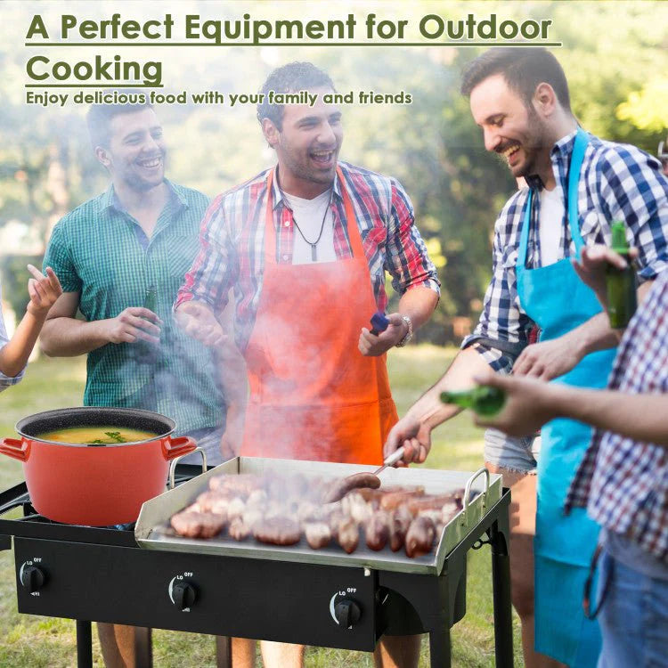 Portable 3-Burner Propane Camping Gas Stove 225000 BTU Cast Iron Black