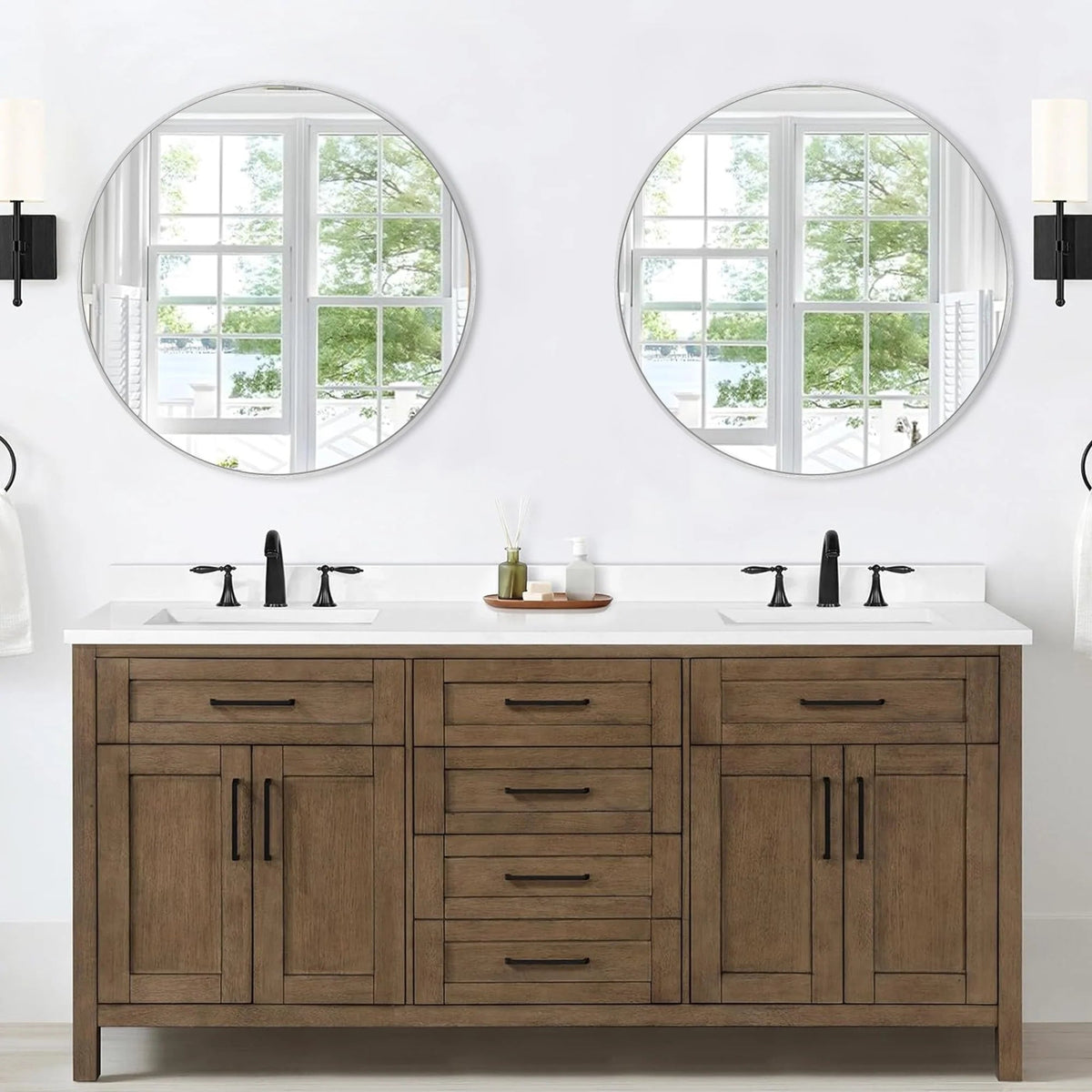 Round Bathroom Vanity Mirror, 24x24 / 36x36, Black, Brushed Gold or Silver