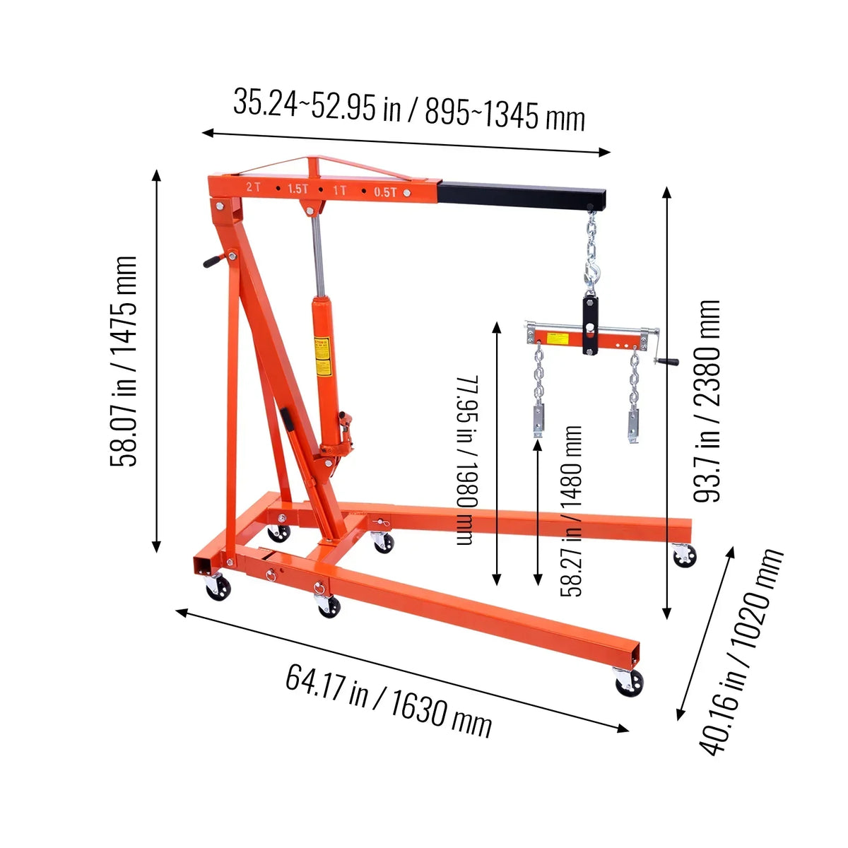 2T Folding Engine Hoist With Leveler, 4400 lbs Capacity