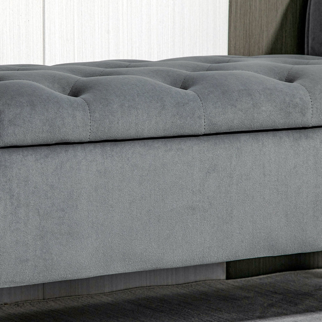 Button-Tufted Storage Ottoman Bench, Polyester and Rubberwood, 53.25in W x 17.75in D x 25.5in H