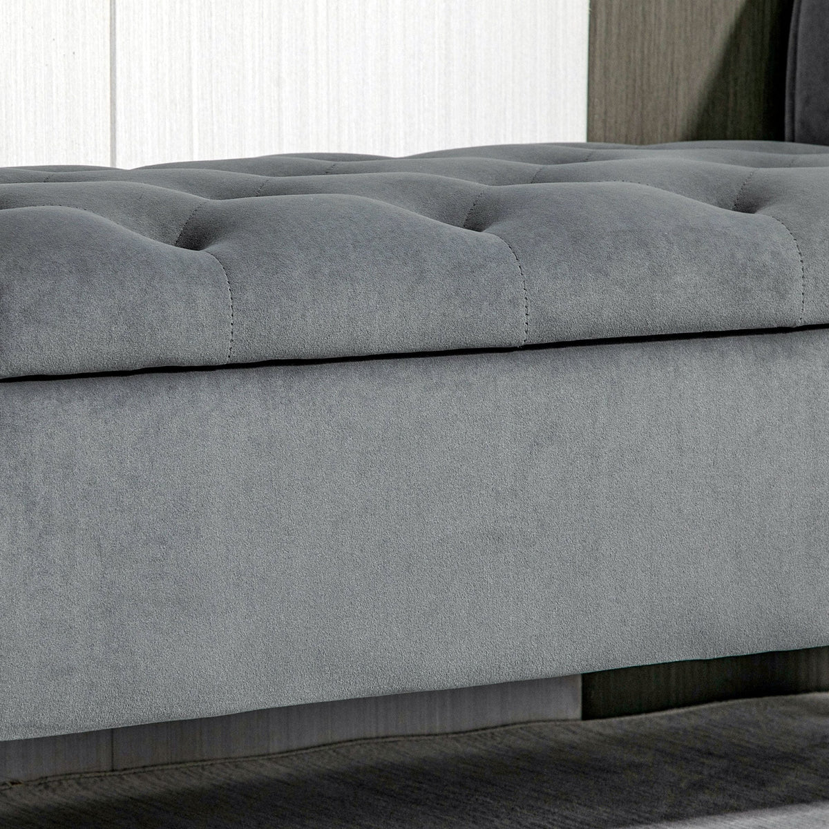 Button-Tufted Storage Ottoman Bench, Polyester and Rubberwood, 53.25in W x 17.75in D x 25.5in H
