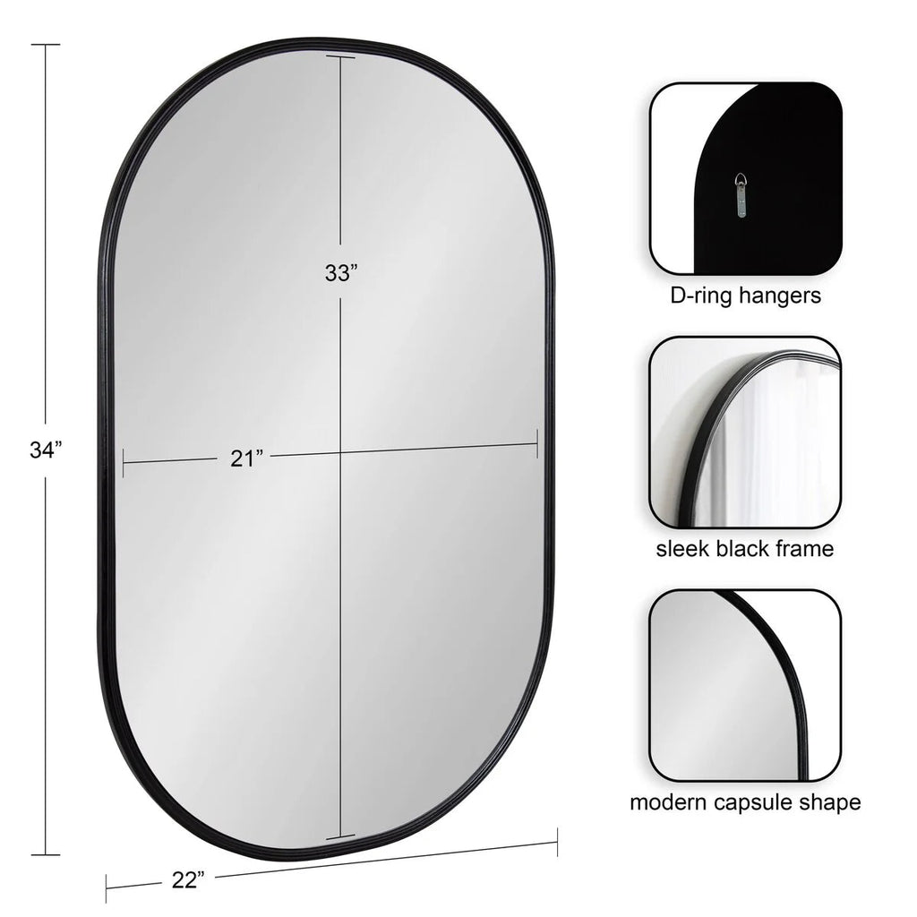 Capsule Framed Wall Mirror, 16x48, 18x24, 22x34, 24x36, Black, Bronze, Gold, Gray, Silver, Antique-Bronze