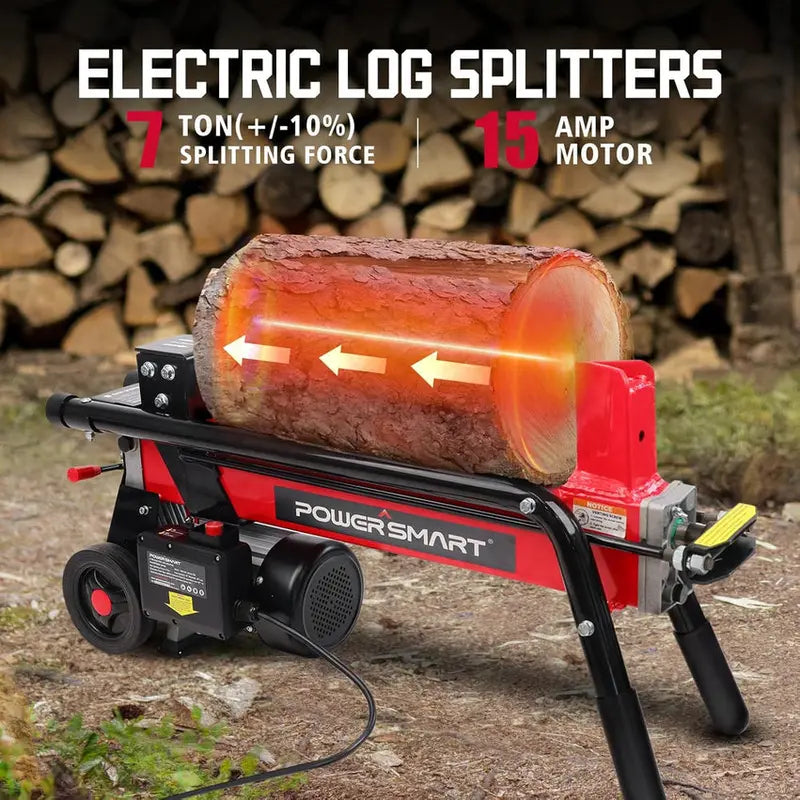 PowerSmart 7-Ton Electric Log Splitter, Horizontal Full-Beam Design, 3500 RPM, 15 Amp - DB6407