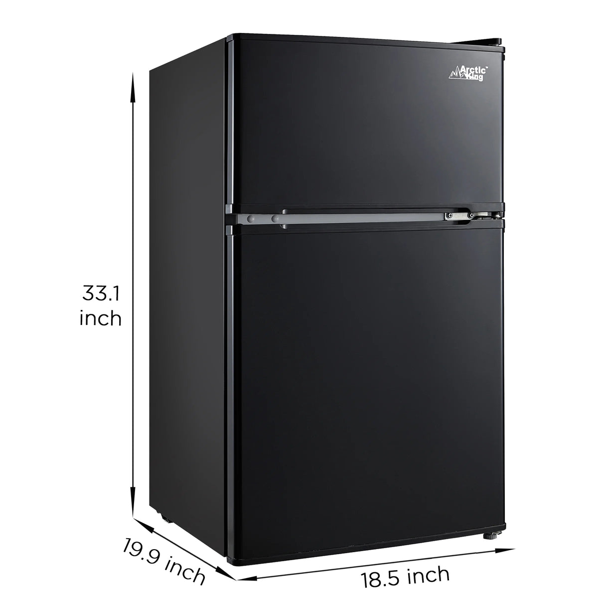 Arctic King Two-Door Mini Fridge With Freezer, 3.2 Cu ft, 18.5 in x 19.4 in x 33.3 in, Stainless Steel - E-Star