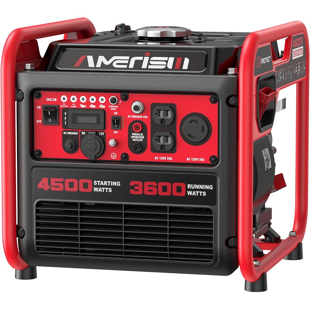 AMERISUN Portable Gas-Powered Inverter Generator 4500W With CO Sensor