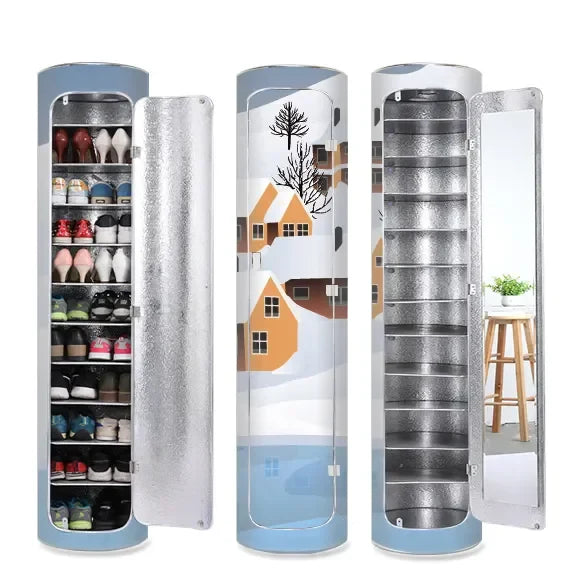 Large-Capacity Multi-Layer Rotating Disinfection Shoe Cabinet With Mirror And Deodorizer - Sizes 66-5 Or 77-6