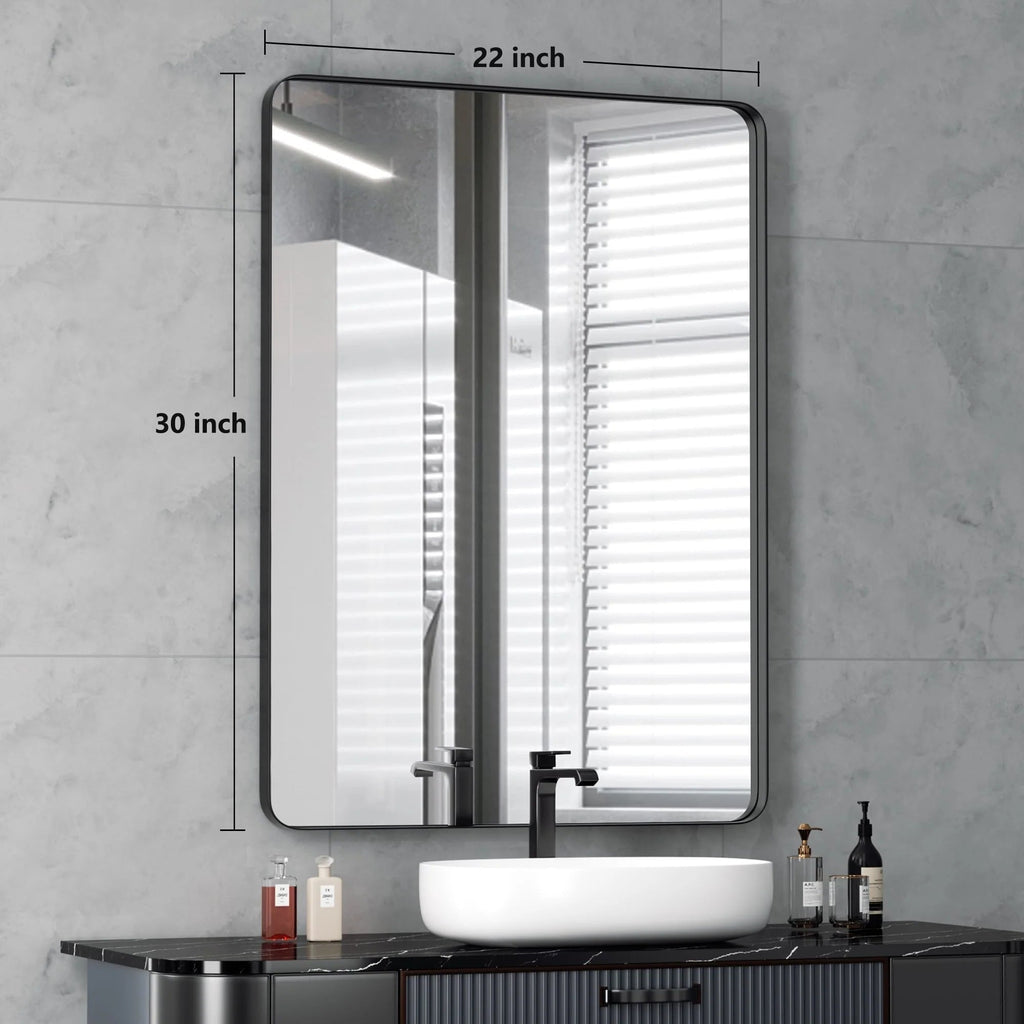 Framed Wall Vanity Mirror With Rounded Corners, 1 Piece