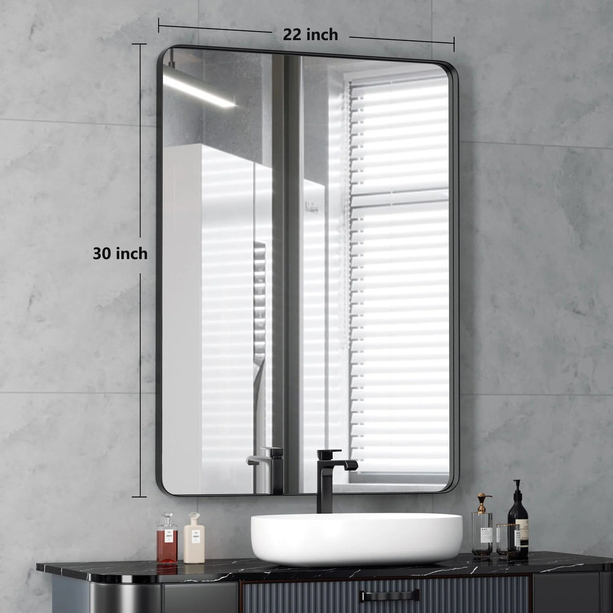 Framed Wall Vanity Mirror With Rounded Corners, 1 Piece