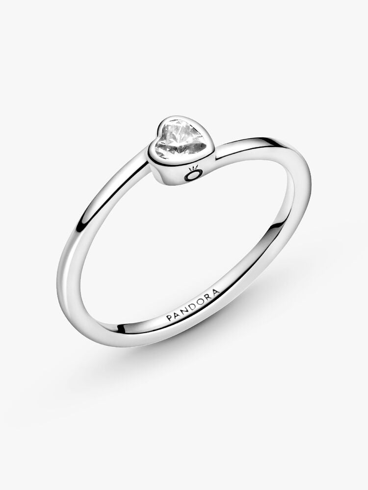 Clear Tilted Heart Solitaire Ring