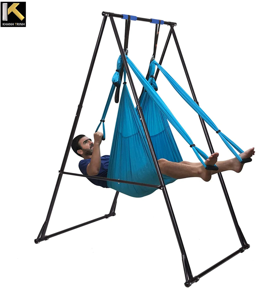 KT Aerial Yoga Hammock And Foldable Stand Set, Blue, 70.86-100.78 Height Adjustable