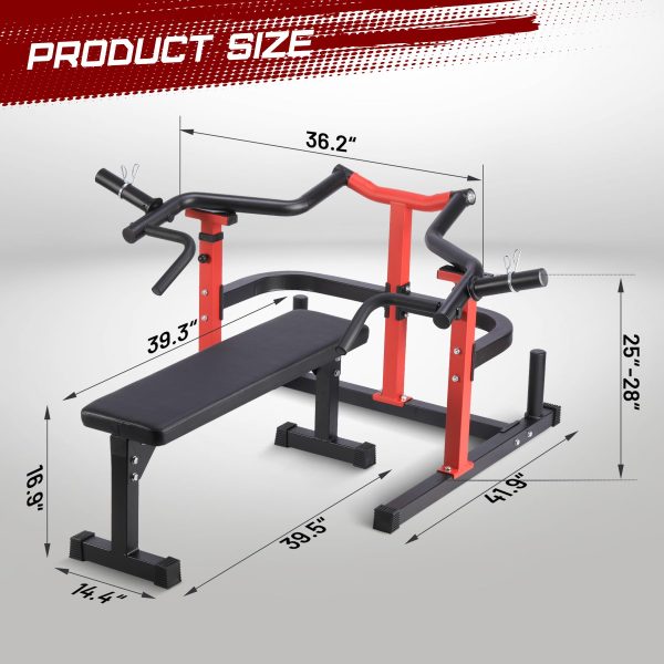 Chest Press Machine With Independent Converging Arms, Adjustable Flat Bench, 1050LBS Capacity, Red
