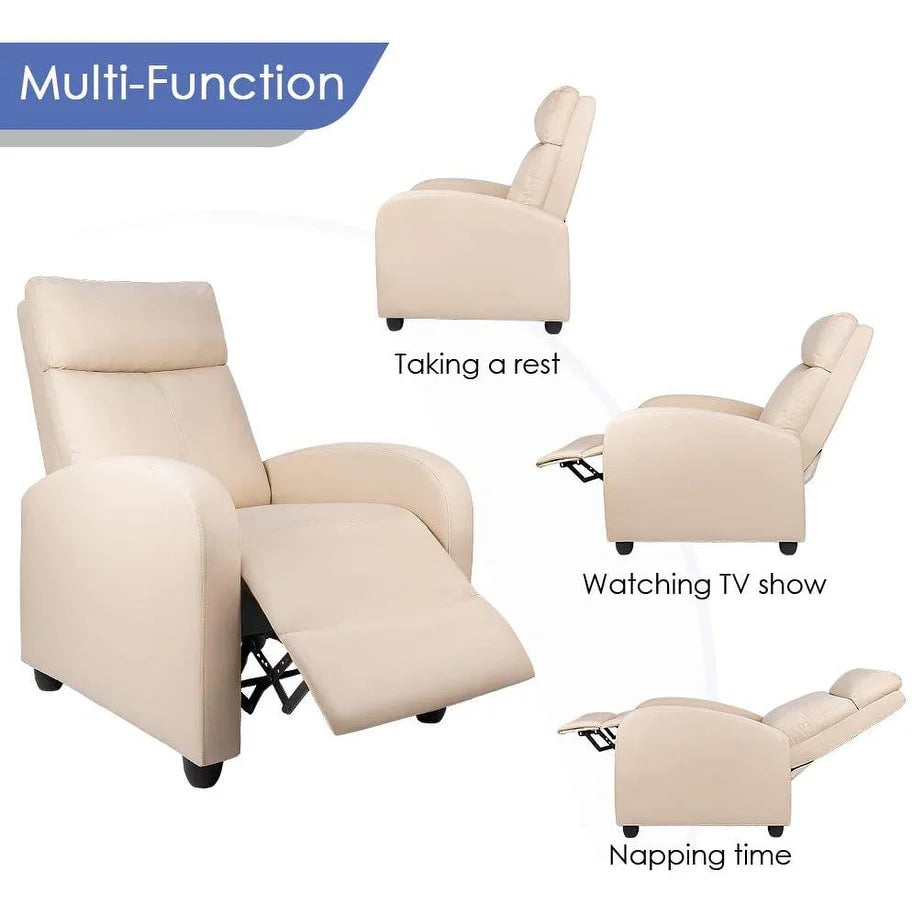 PU Leather Recliner Chair, 27.6 x 35.8 x 38.6 in, 3 Reclining Positions