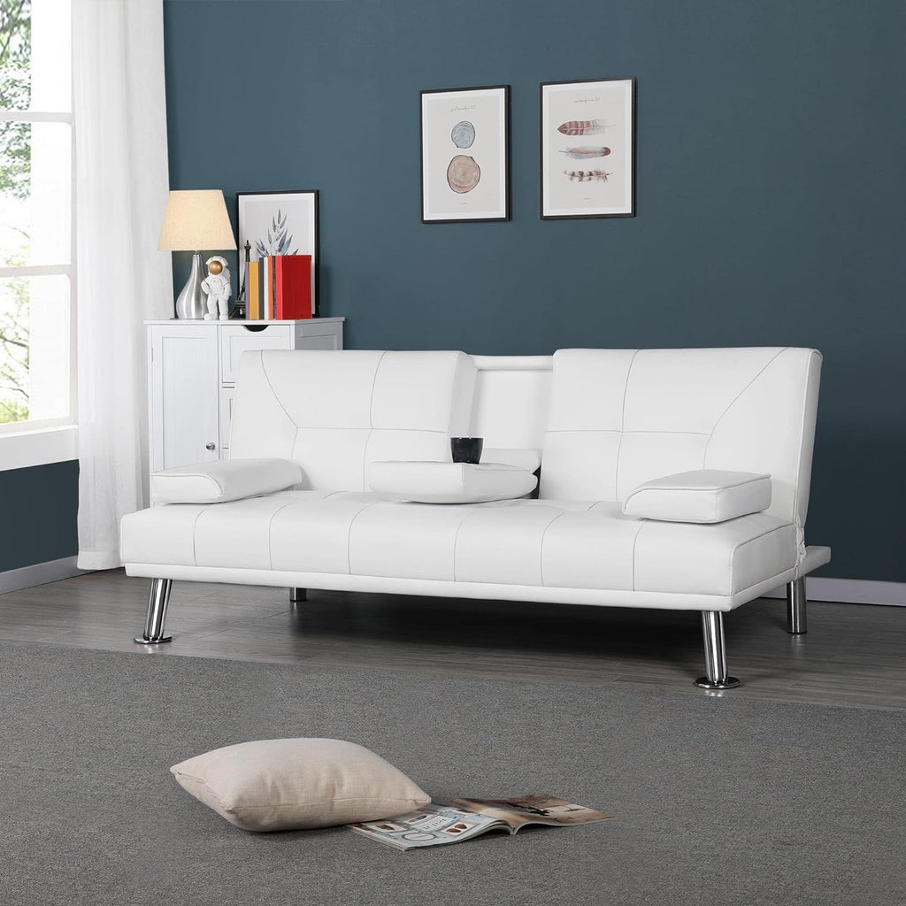 Yaheetech Convertible Faux Leather Sofa Bed, 3 Angles, 772lb Capacity, Black