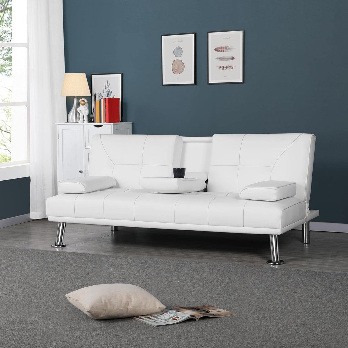 Yaheetech Convertible Faux Leather Sofa Bed, 3 Angles, 772lb Capacity, Black