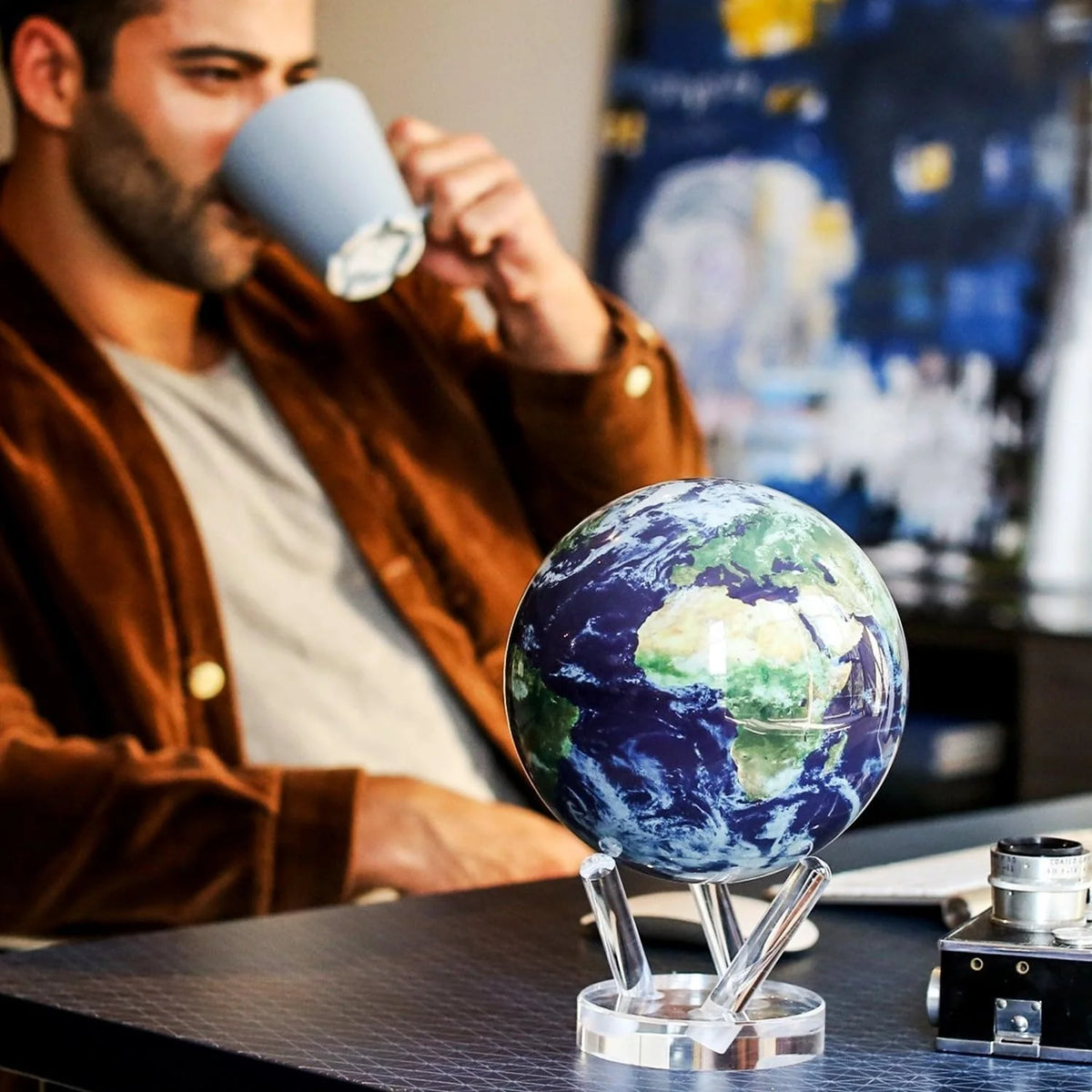 MOVA Self-Rotating Globe Earth With Clouds, 4.5 in - Light Powered