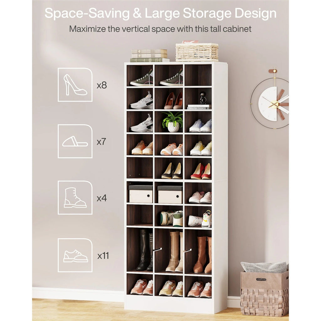 10-Tier Tall Shoe Cabinet, 30-Pair White Engineered Wood Shoe Storage Rack