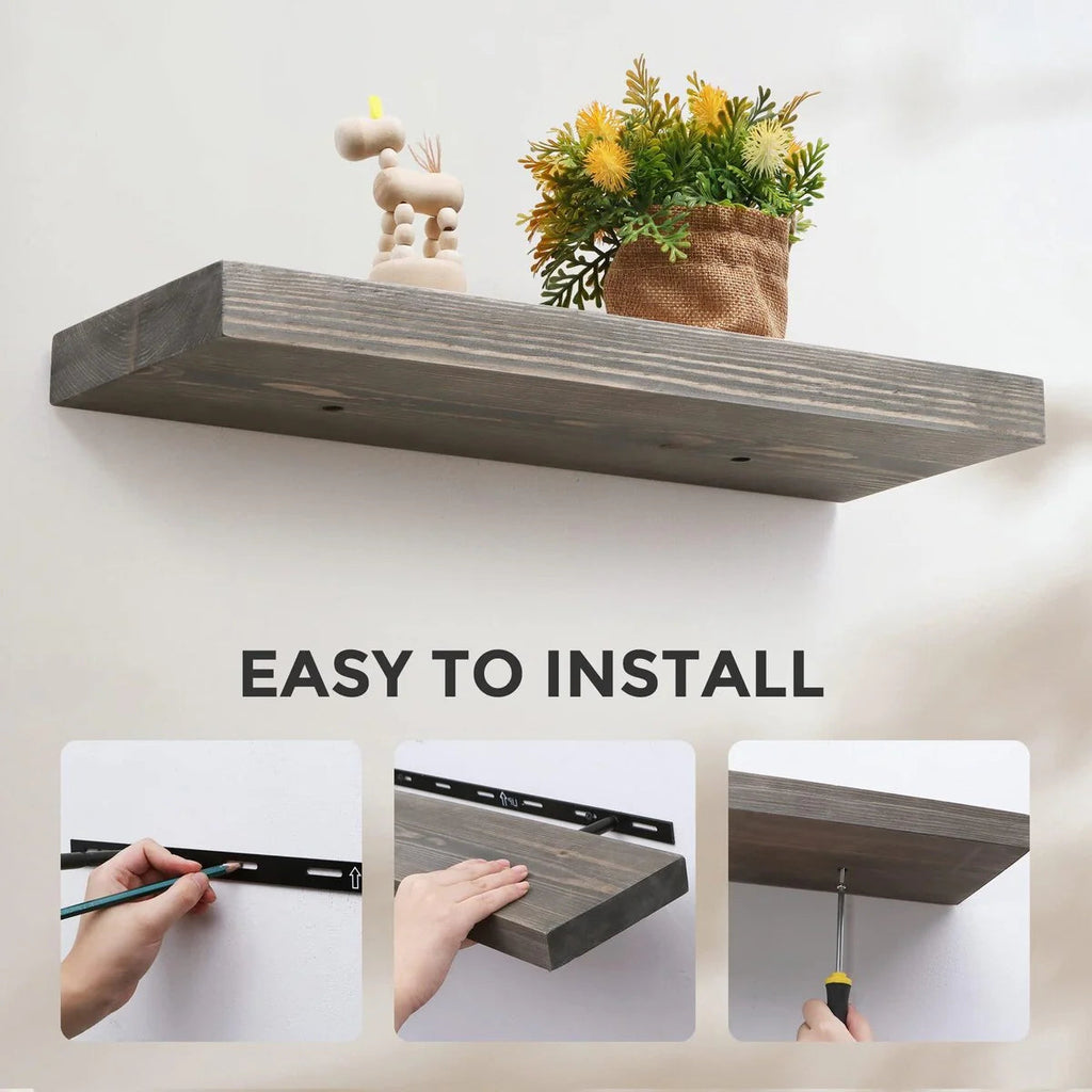 Set Of 2 Handcrafted European Pine Floating Wall Shelves, 16inch/24inch/36inch, Grey/Espresso/Walnut