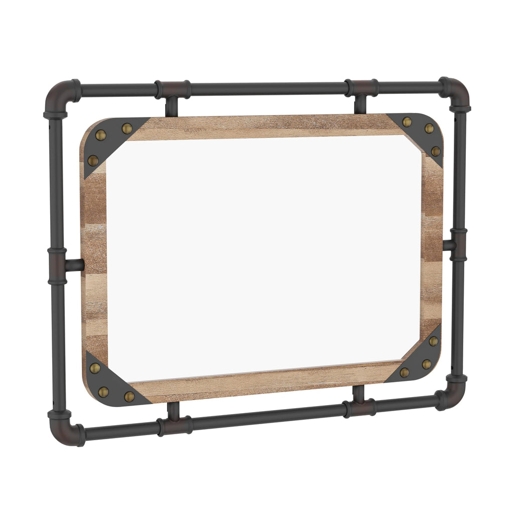 Industrial Metal Floating Wall Mirror, 31 Inch