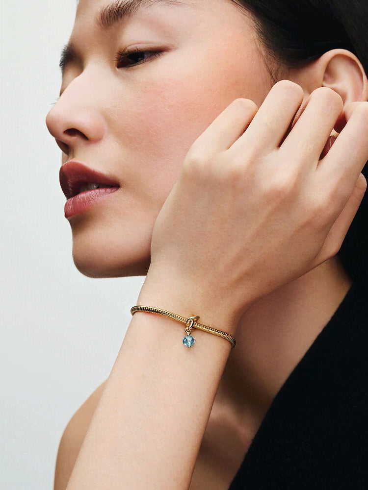 Faceted Sea Aqua Blue Eternity Circle Dangle Charm