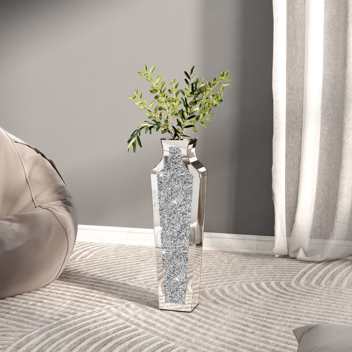 Crushed Diamond Floor Vase, Glass And MDF - 26.8 in, 36 in, 43 in