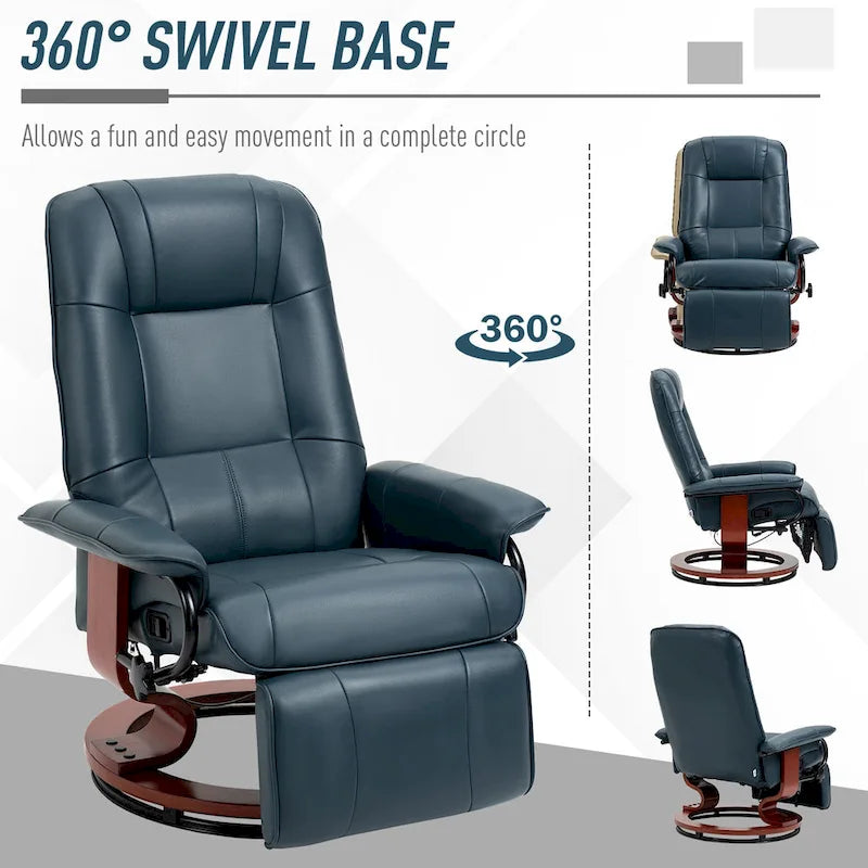 HomCom Faux Leather Manual Swivel Recliner Chair With Extendable Footrest