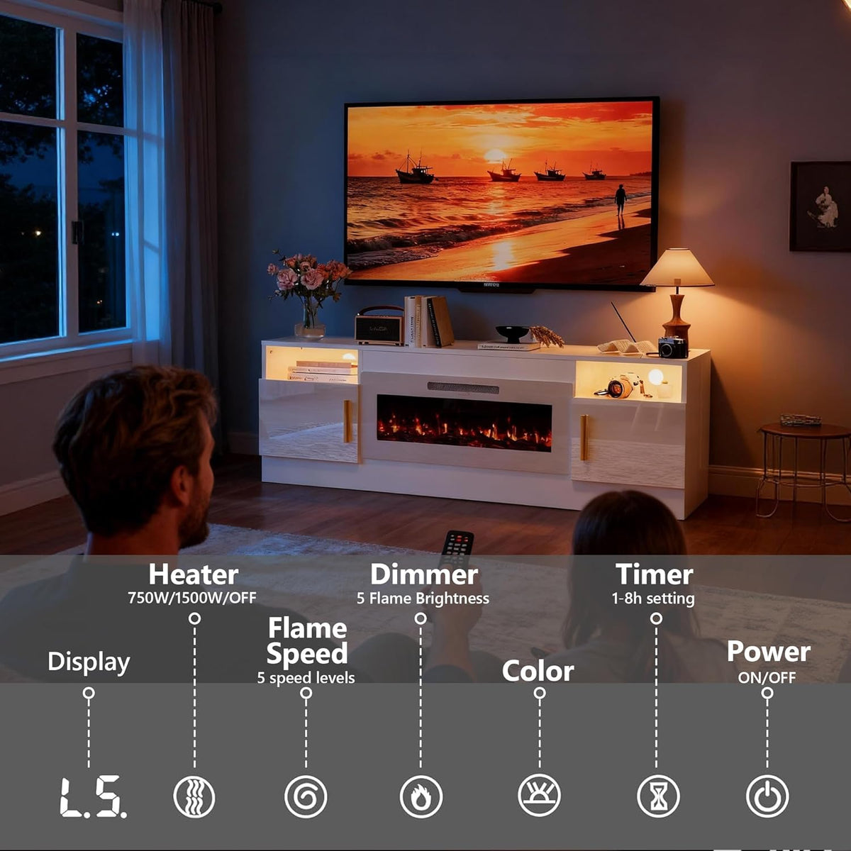 Fireplace TV Stand, 70 inch Media Console With 36 inch Electric Fireplace