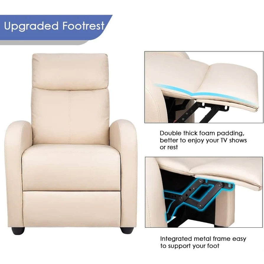 PU Leather Recliner Chair, 27.6 x 35.8 x 38.6 in, 3 Reclining Positions