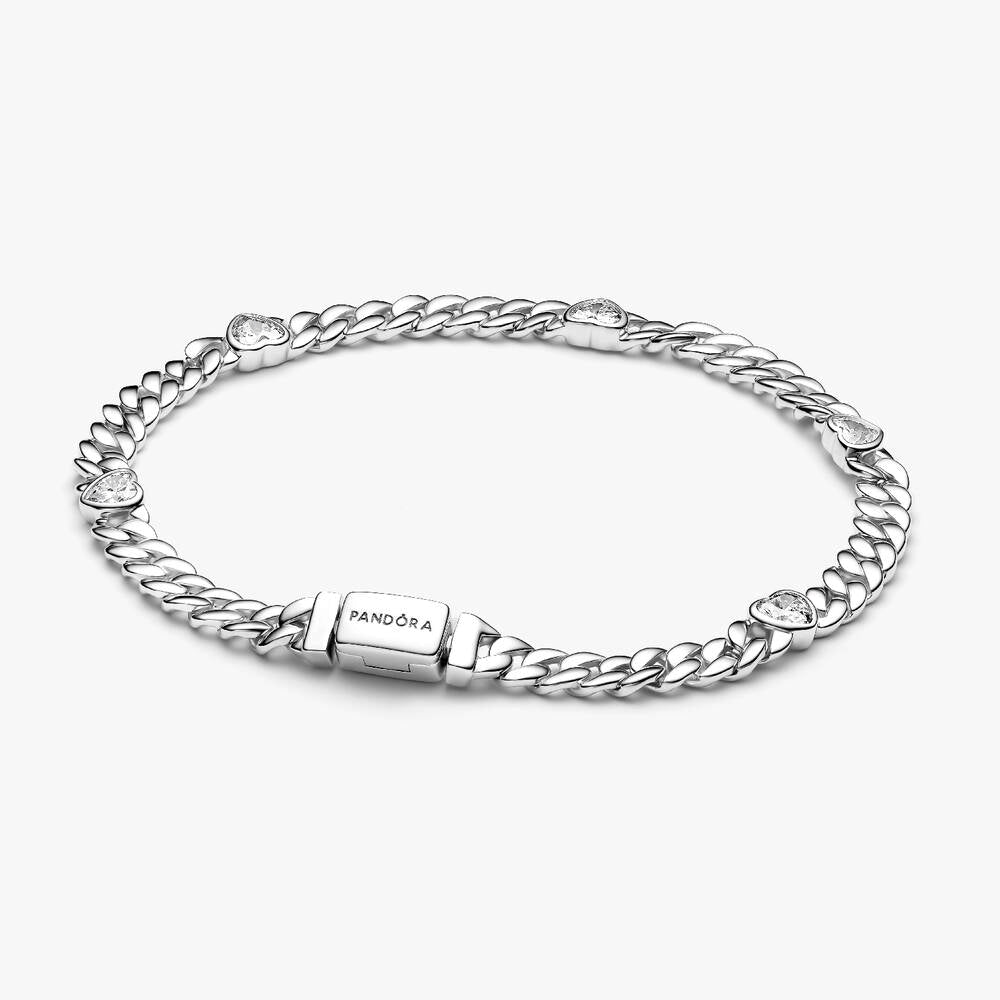 Silver Heart Cuban Chain Bracelet & Ring Set