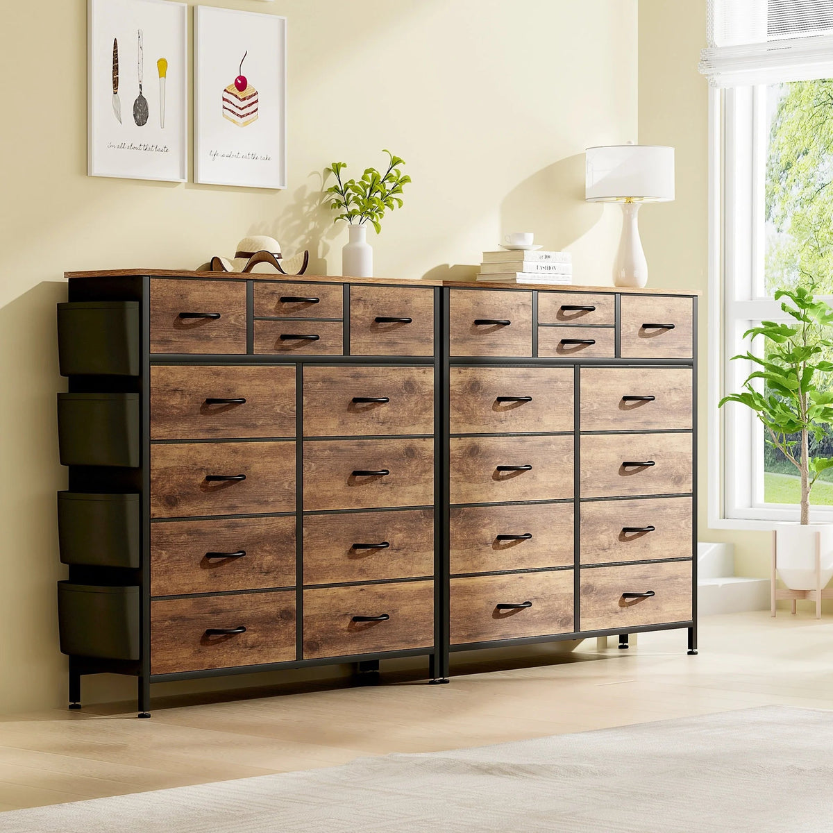 12-Drawer Fabric Dresser With Wood Top And Metal Frame