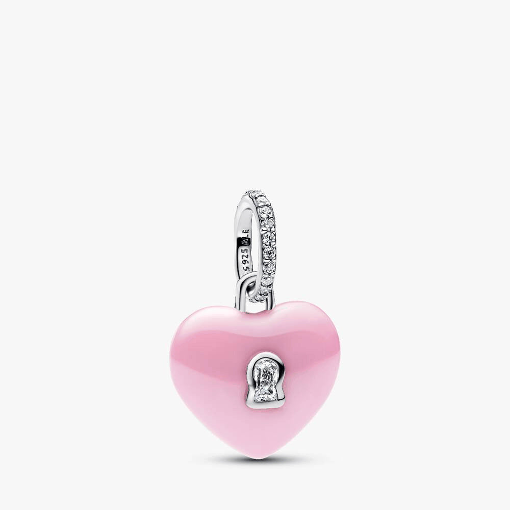 Pink Ceramic Heart Padlock Dangle Charm