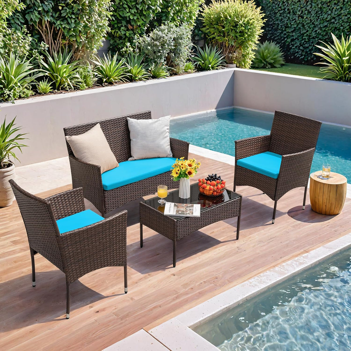 4-Piece Patio Rattan Wicker Furniture Set - T-LCRF834M18