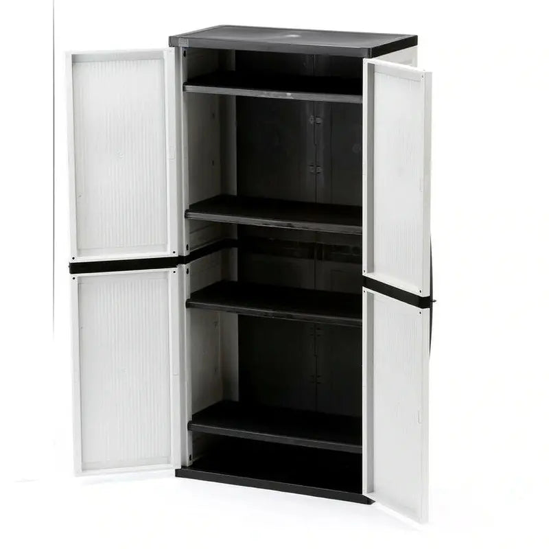 Gray Plastic Garage Storage Cabinet 35 in W x 71 in H x 18 in D, 4 Adjustable Shelves - 2025 Model