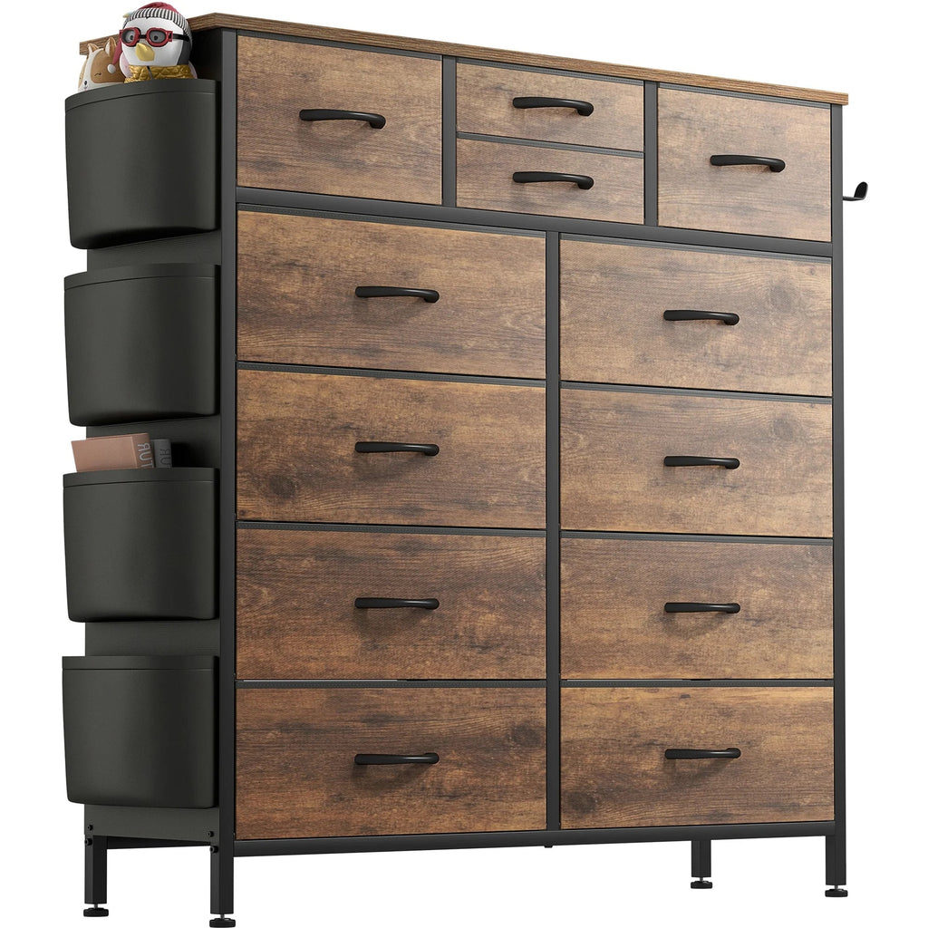 12-Drawer Fabric Dresser With Wood Top And Metal Frame