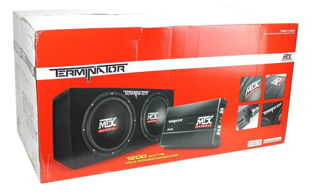MTX 12in Dual Loaded Car Subwoofer Package With Sub Box, Amplifier And QPower Wiring Kit - TNP212D2