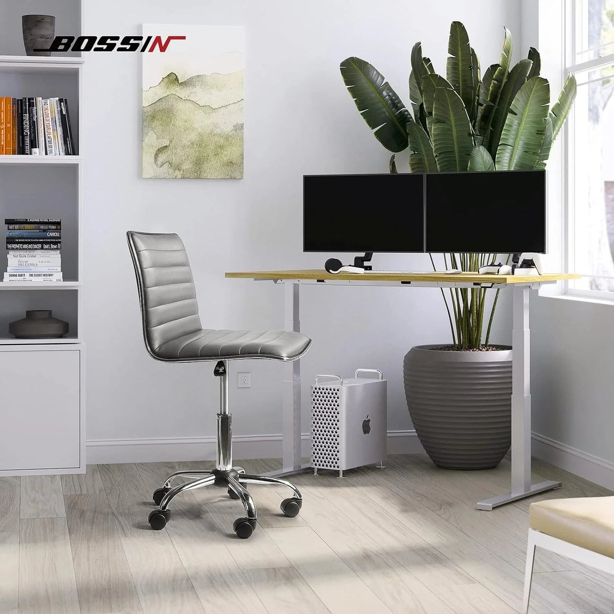 Adjustable Mid-Back Armless Swivel Office Chair With PU Leather - 265 lbs.
