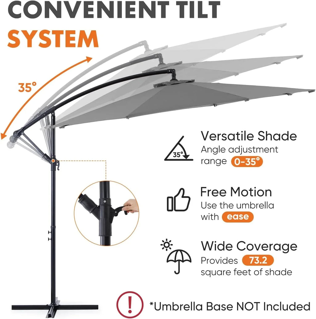 Sweetcrispy 9.8FT Offset Patio Umbrella With Easy Tilt Adjustment, 8 Ribs, Blue