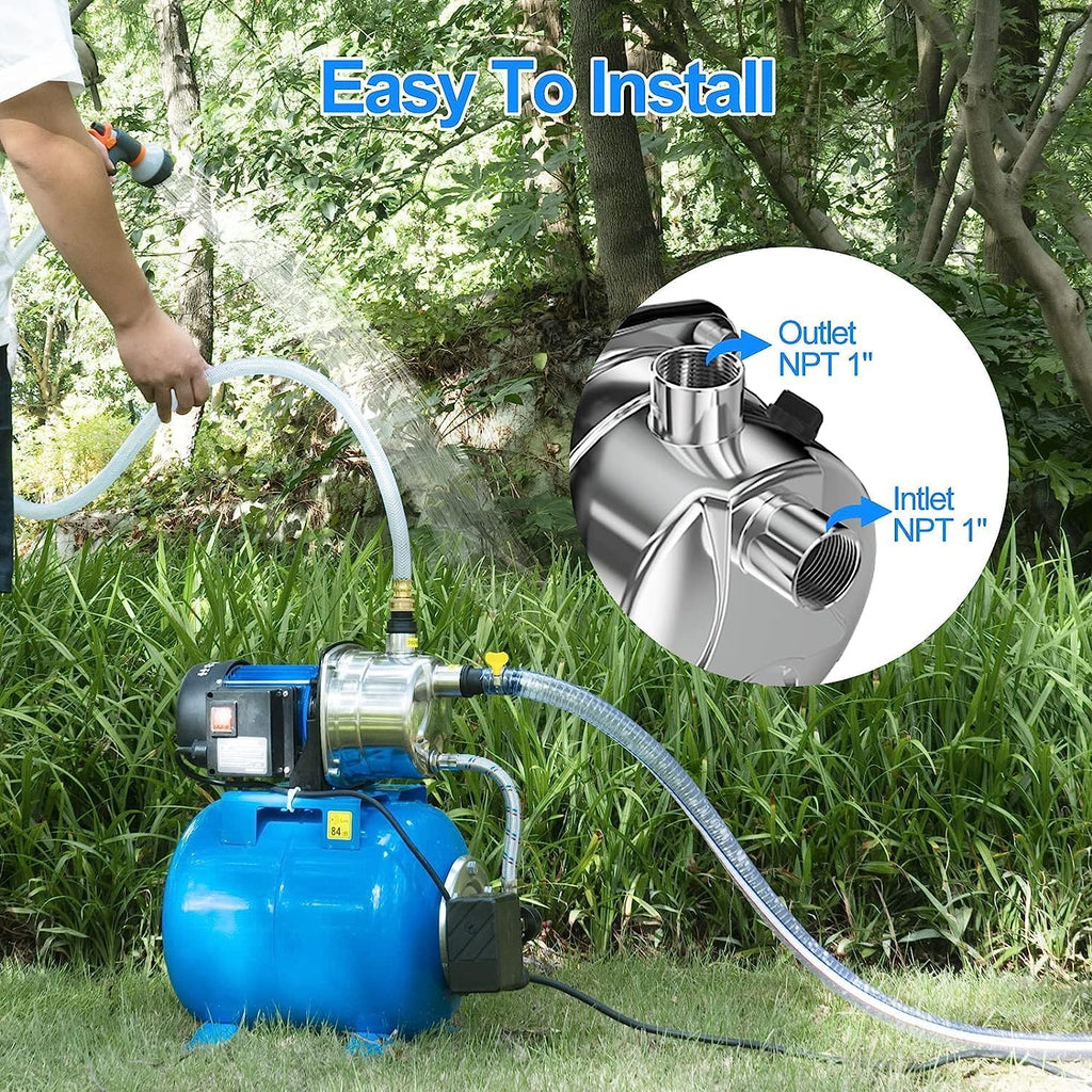 PANRANO 1.6 HP Shallow Well Jet Pump With Pressure Tank, 1268 GPH, Stainless Steel