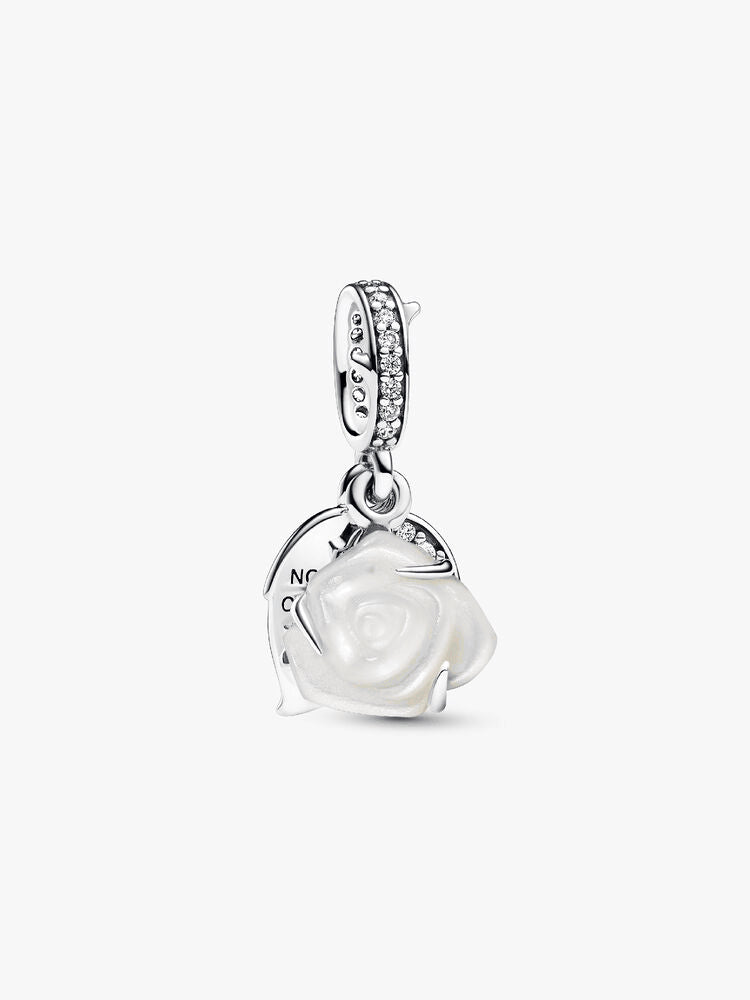White Rose in Bloom Double Dangle Charm