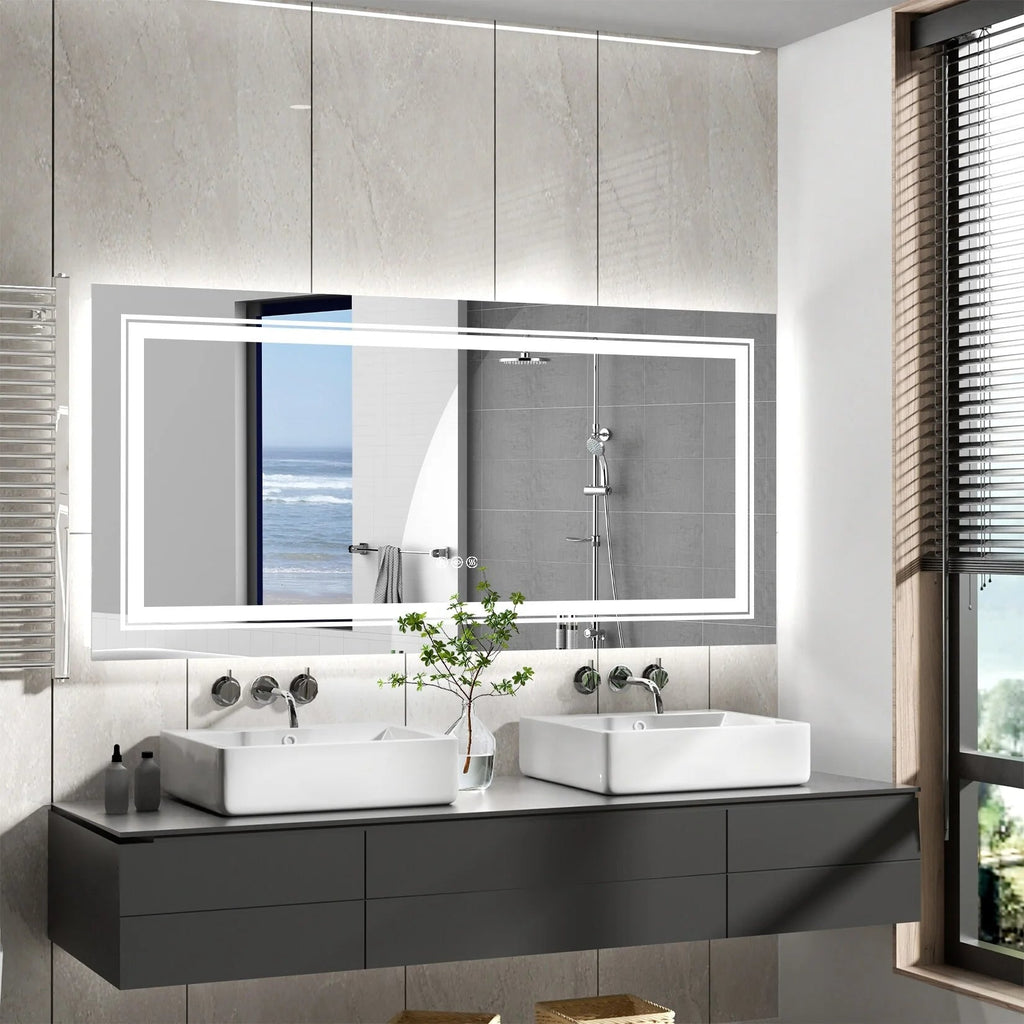 LED Lighted Bathroom Vanity Mirror, Silver, 3 Colors